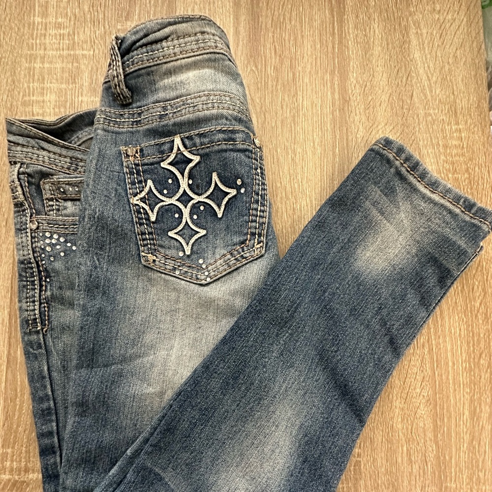 Low Rise Jeans with Rhinestones